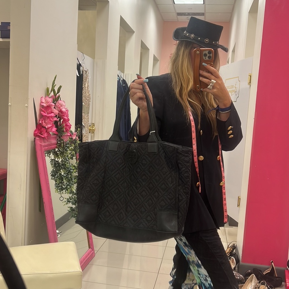 Tory Burch Black Quilted Tote Bag